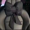 Linen Linen Bow Car Headrest Ribbon Bow Ribbon Bow Car Neck Pillow Lumbar Rest Pillow   Car Seat