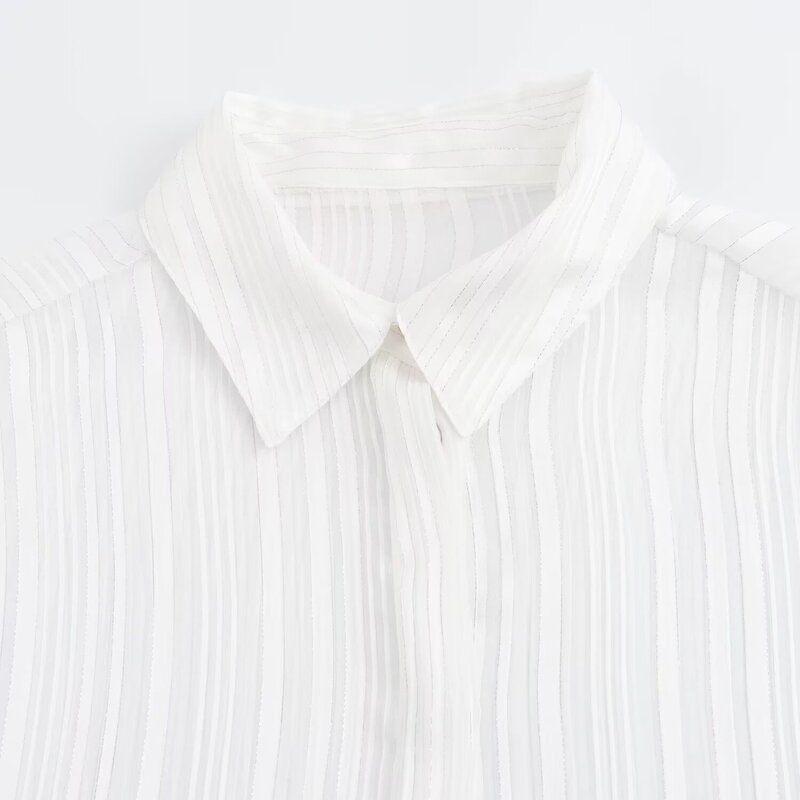 Fashion Style 2024 Summer New Women's Clothing Color Line White Long Sleeves Stripes Shirt 3371348 251