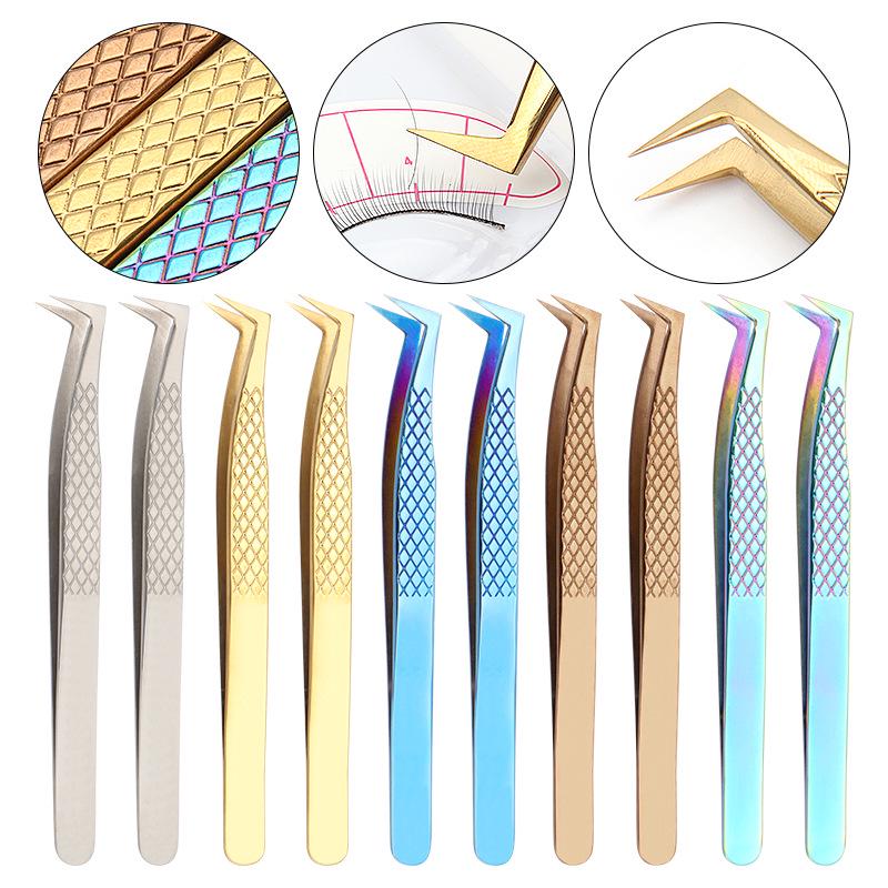 Stainless Steel 7-Shaped Eagle Beak Eyelash Extension Tweezers for Beauty Salons