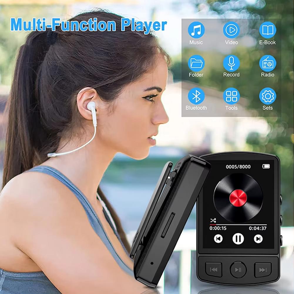 1.8inch Screen MP3 Player Portable MP3 Sport Clip Walkman HiFi Sound Bluetooth5.2 Student Walkman with FM Radio E-Book Kids Gift