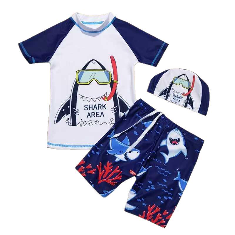 New Cute Cartoon Split Swimsuit for Boys - High-Elasticity Swimwear for Toddlers, Small, Medium, and Large Kids