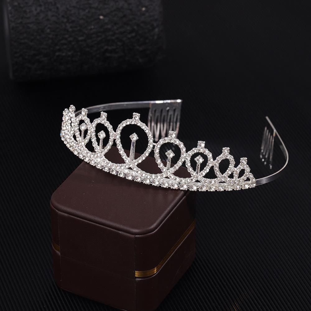 

Корейская тиара-корона со стразами: Свадебные украшения Принцесса Сплав Заколка для волос для вечерней вечеринки или дня рождения серебряный