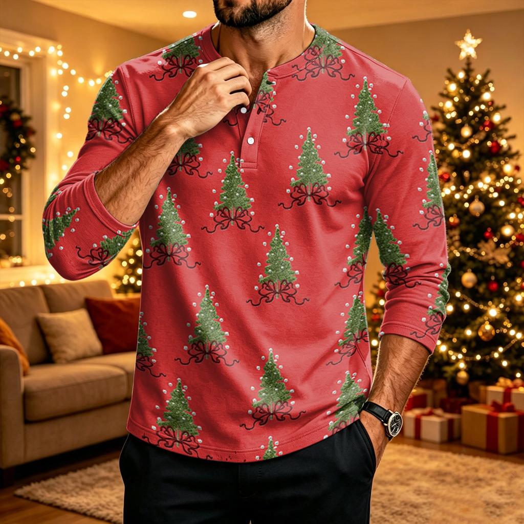 Men's Long Sleeve Christmas Print Shirt for Holiday Party Casual Daily Wear