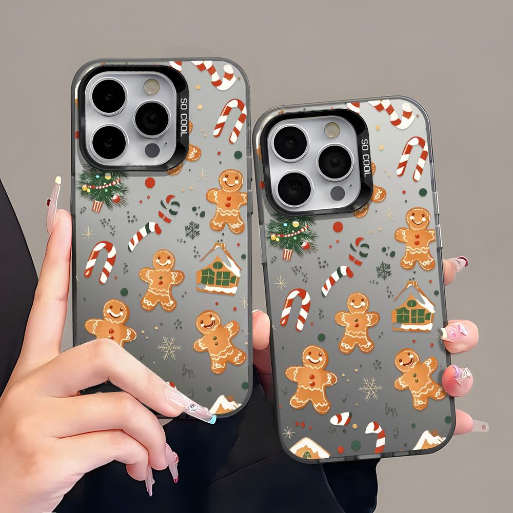 Cute Gingerbread Man Christmas Phone Case For iPhone 17 16 13 12 11 14 15 Pro Max Luxury Electroplate Silver Shockproof Cover