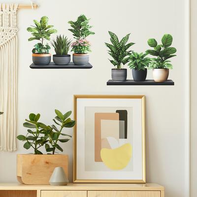 Malovaná zelená rostlina Pěstovaná rostlina Simulace Police Ložnice Pracovna Obývací pokoj Domácí Dekorace pozadí Samolepky na zeď