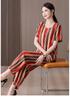 Mother's Summer Two-piece Cotton Silk Pajama Set - Short Sleeve for Women, Wear Indoors or Outside