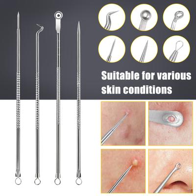 4PCS Stainless Steel   Removal Kit Blackhd Remover Facial Pimple Comedone Needle