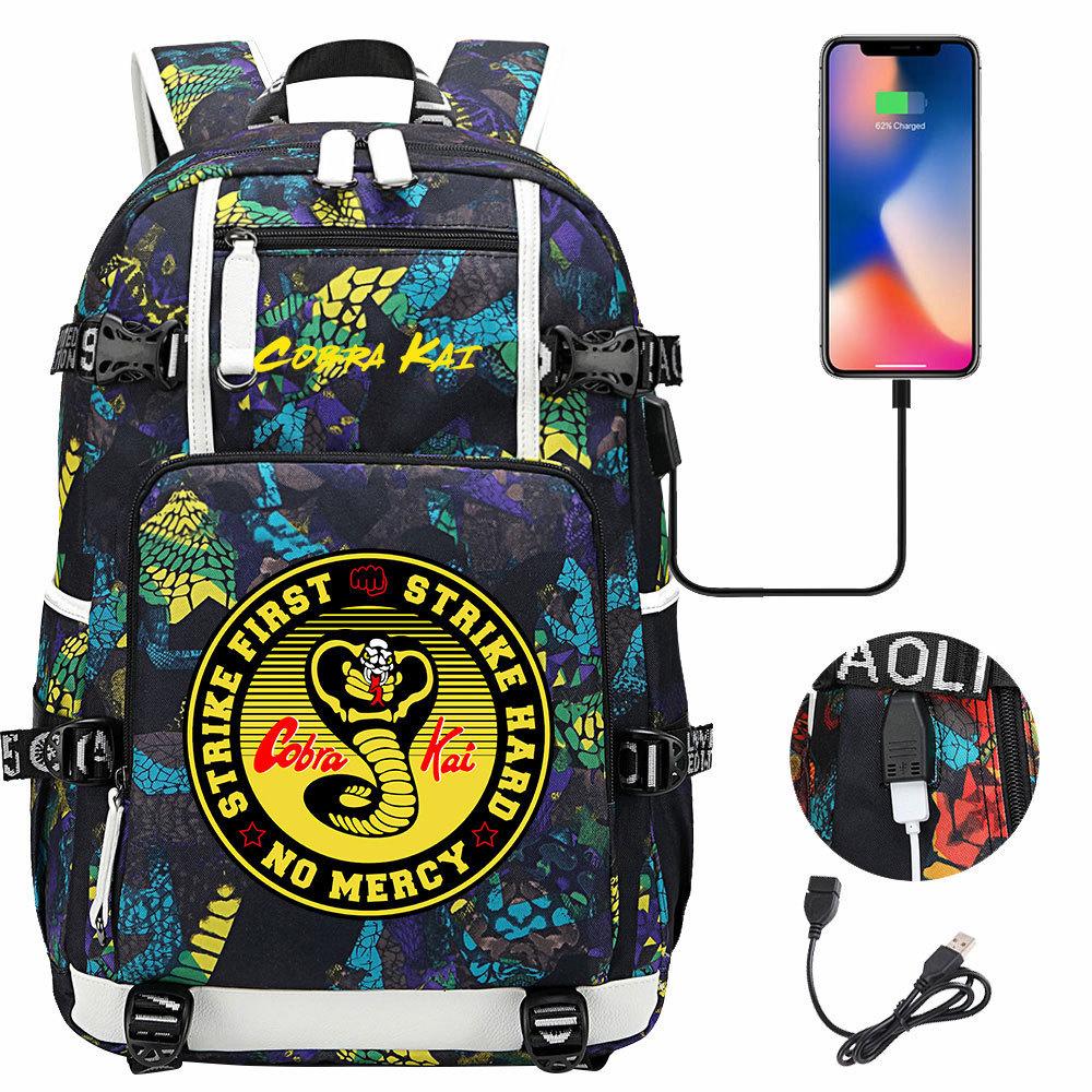 American Drama Cobra Print USB Teen Student Schoolbag Men and Women Leisure Large Capacity Travel Backpack