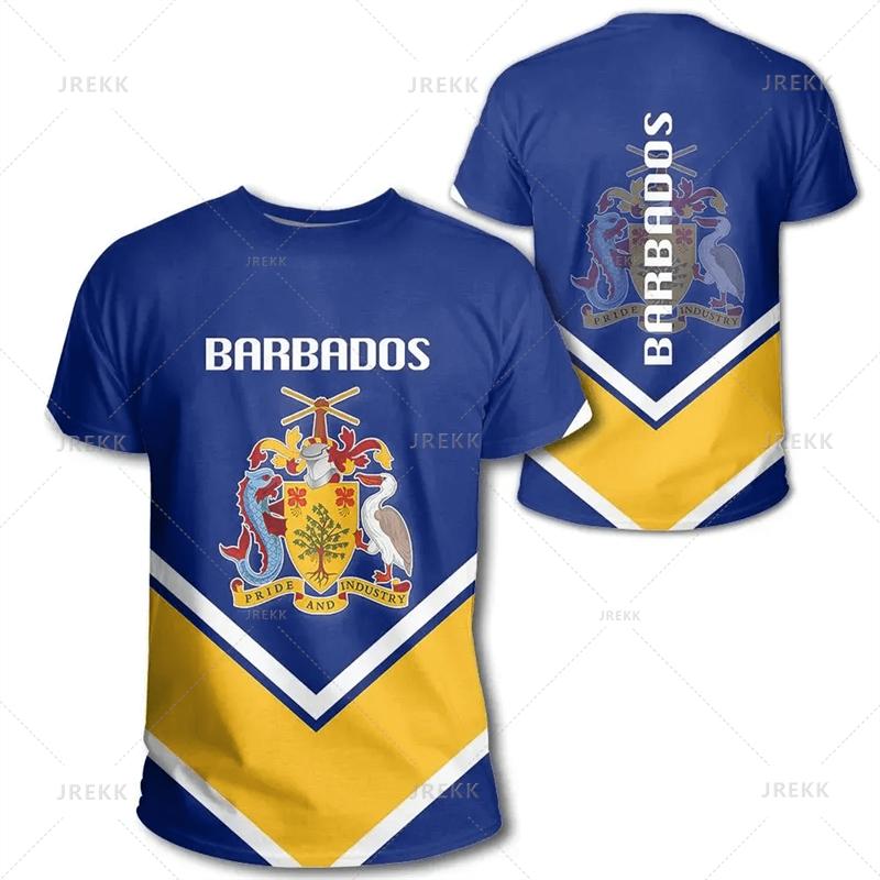 Barbados National Flag Map 3D Printing T Shirt Barbados Coat Of Arms Graphic Tee Shirts Fashion Streetwear Short Sleeves Clothes