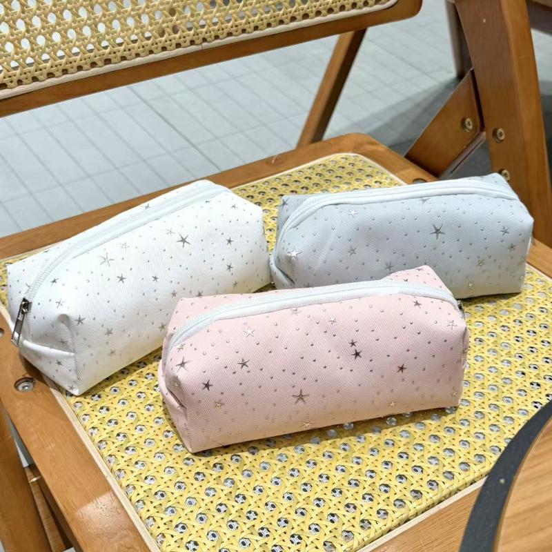 Star Print Canvas Pencil Pouch Multicolor Large Capacity Pen Holder for School Students Office Workers