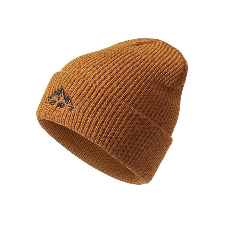 Classic Mountain Peak Embroidery Knitted Hat Warm and Cold Hat Children Autumn and Winter Big Head Circumference Plain Wool Hat Men