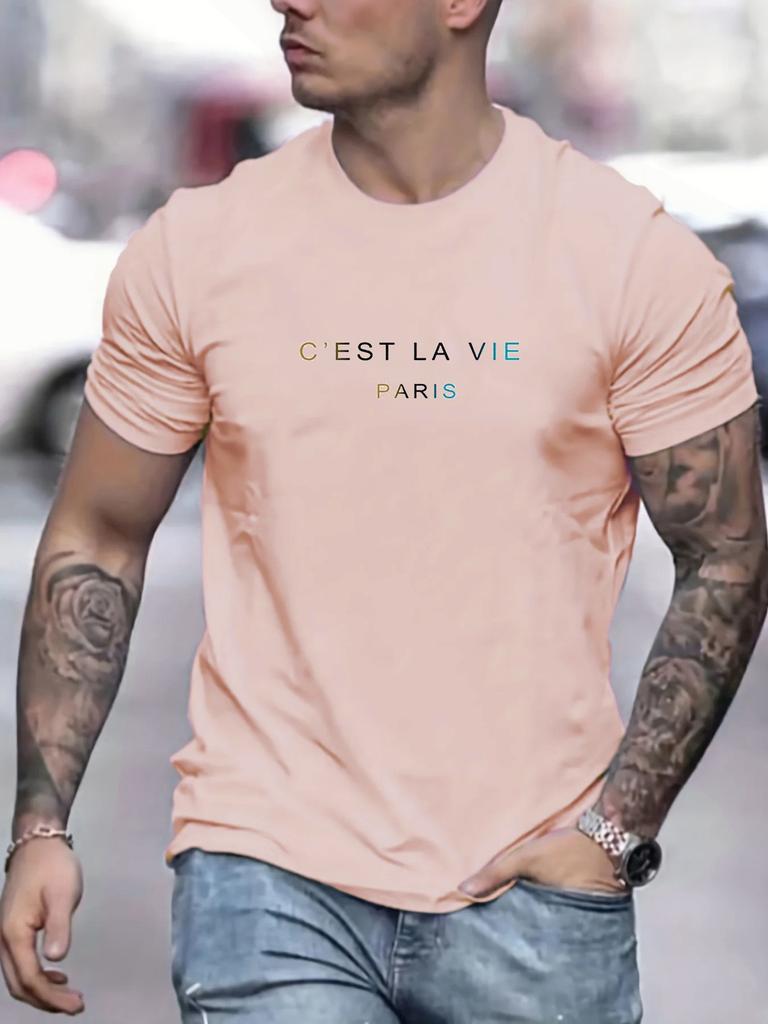 Men's Summer Loose Fit 100 Cotton cest La Vie PrintT-shirt Tops