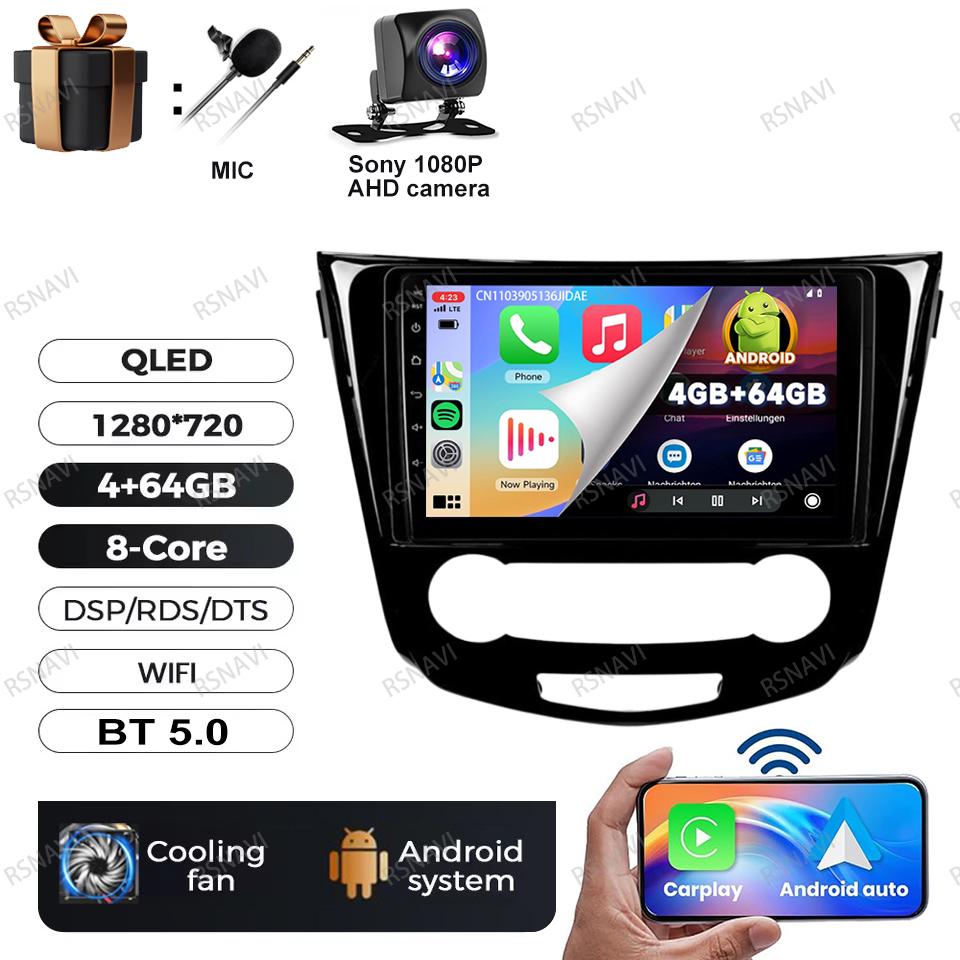 Car Radio Android 16 For Nissan Qashqai 2 J11 X-Trail T32 Rogue 2013-2021 Head Unit GPS Wireless Carplay Auto Autoradio DVD QLED