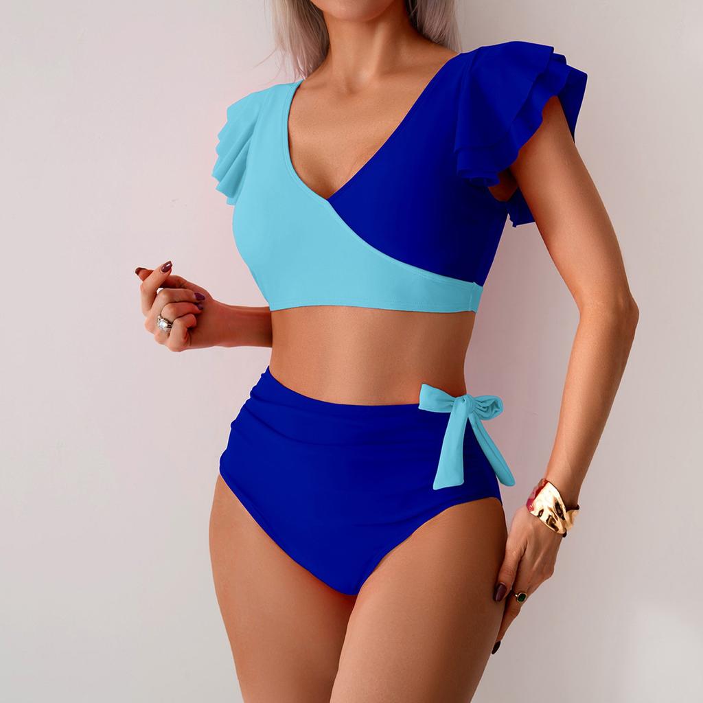 Einteilige Badeanzüge Sommer Schwimmen Übergröße Damen Sexy Split High Waist Bikini Tiefer V-Ausschnitt Bikini Badeanzug Zweiteiliges Set