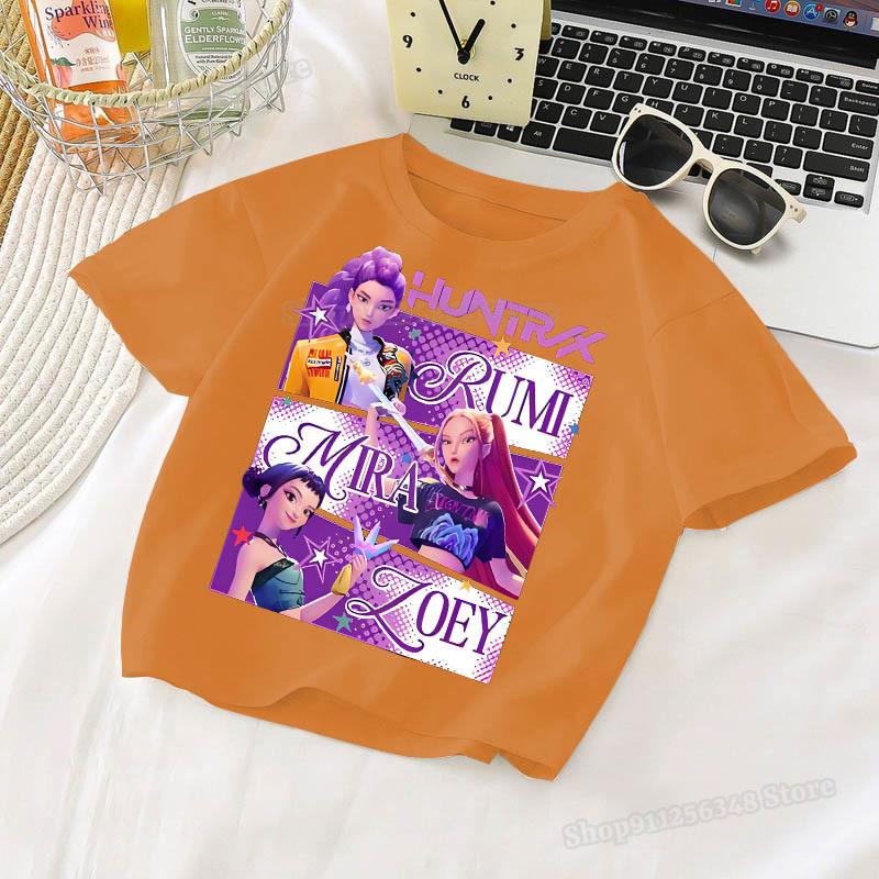 Dětské oblečení, KPop tričko Demon Hunters s kresleným potiskem, Harajuku trička pro děti, dárek pro filmové fanoušky 2025, bavlněná trička na léto