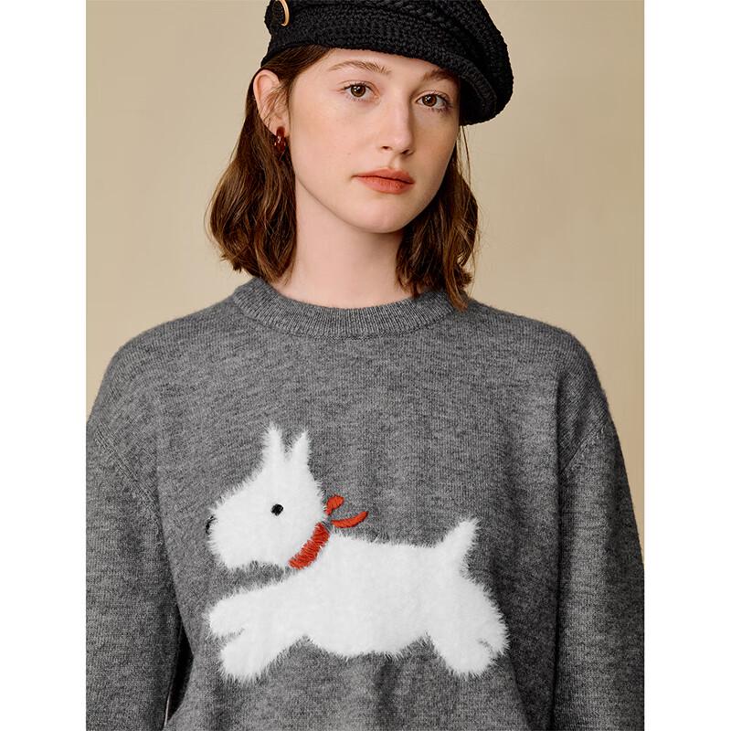 INMAN Fun Puppy Embroidered Round Neck Pullover Sweater