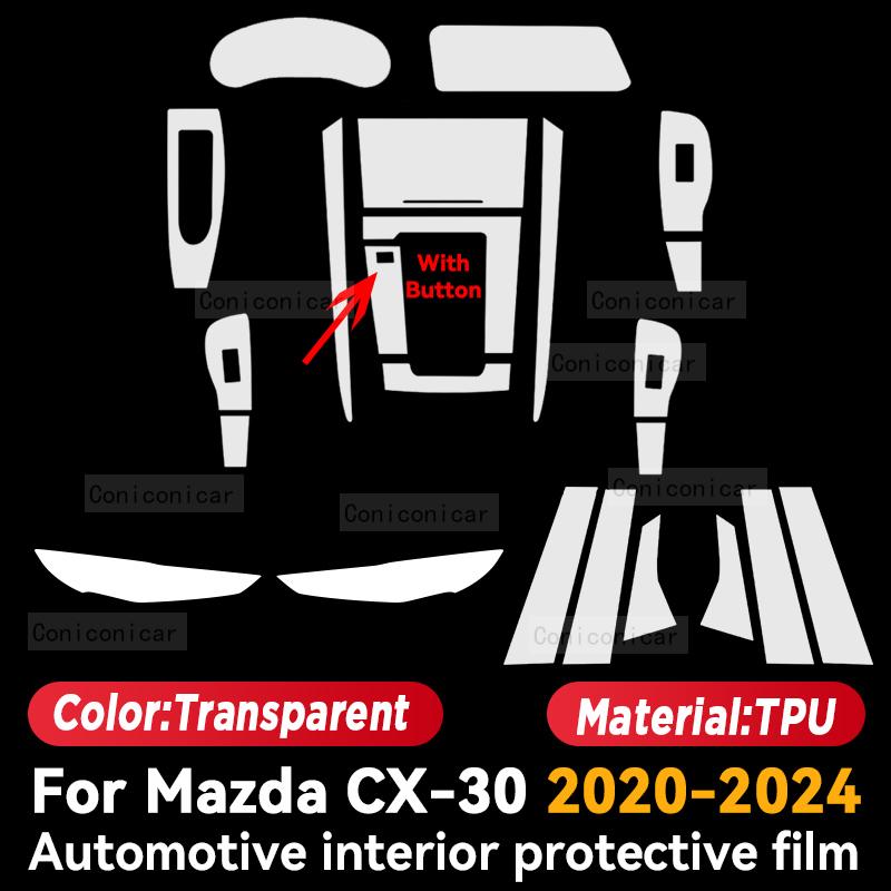 TPU for Mazda CX30 CX-30 2020-2024 Transparent Protect Film Car Interior Sticker Center Console Gear Door Window Navigator Panel