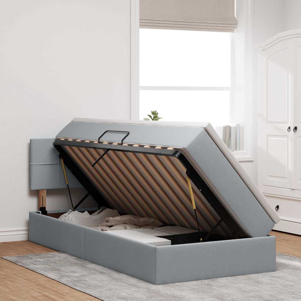 LED Storage Bed with Mattress Light Grey 100 x 200 cm Fabric