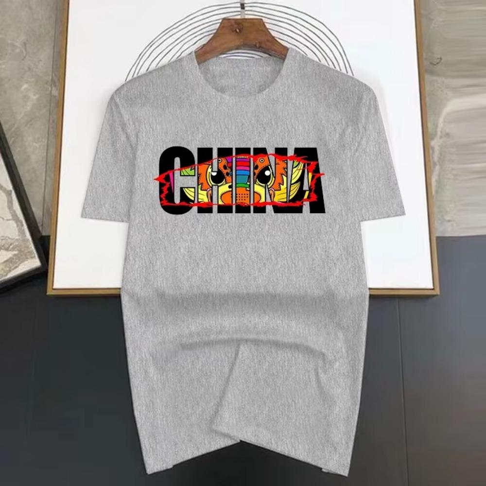 Cartoon Chinese Style Dragon Eyes Print Short Sleeved T-shirt Men Simple Y2k Sweatshirt Street Casual TShirt Woman Tops