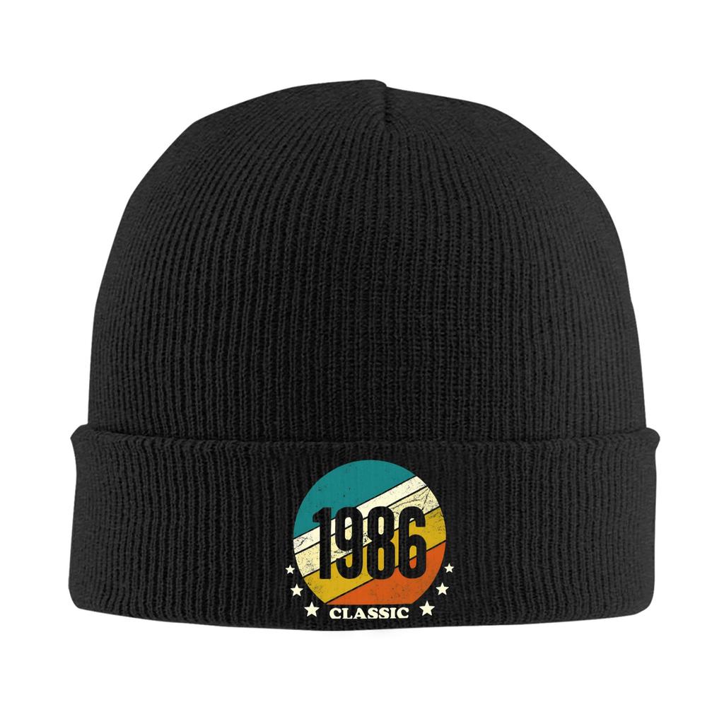 Born in 1986 vintage age 40 years old funny 40th birthday Rib Knit Cuffed Beanie For Unisex  Warm Knitted Skull Cap