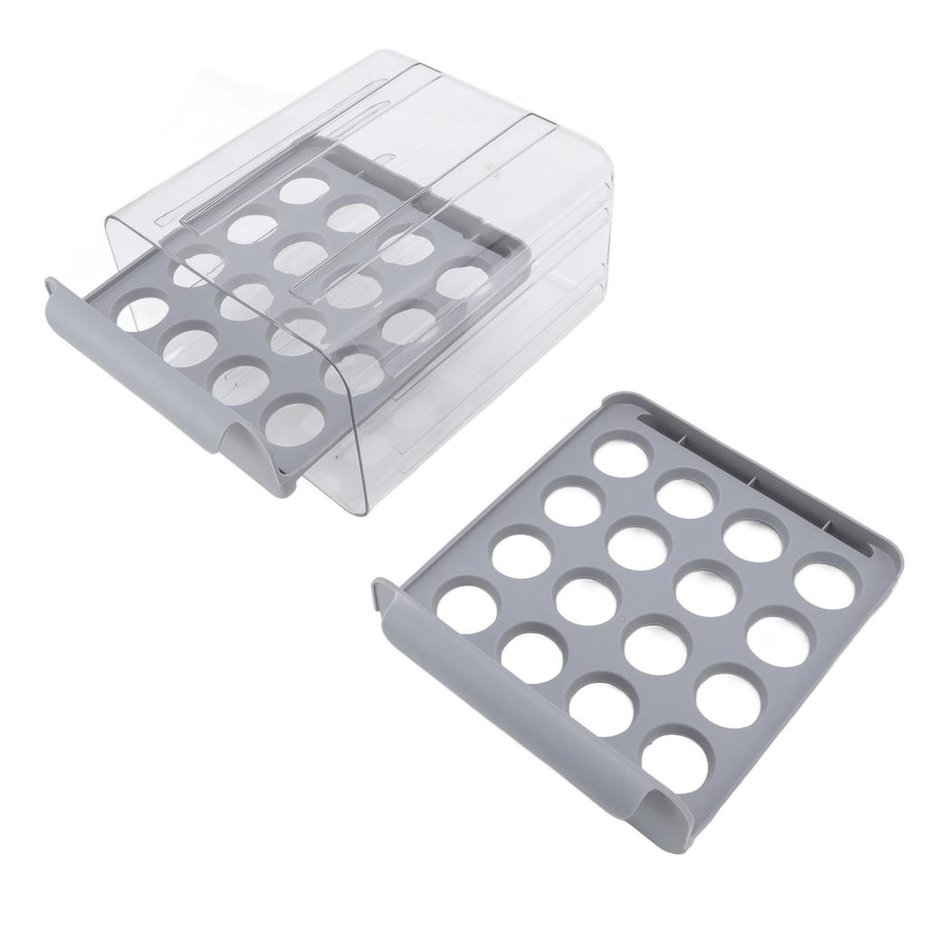 Egg Drawer Double Layer Transparent 32 Lattice Large Capacity Egg Storage Box for Refrigerator Grey