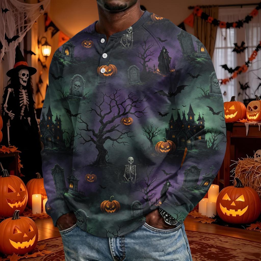Men's Long Sleeve Shirt Loose Fit Casual Top for Halloween