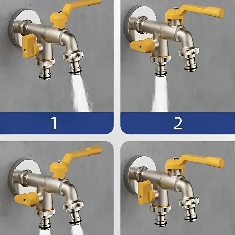 Heavy-Duty 304 Stainless Steel Garden Hose Faucet with Dual Outlet Single Hole Installation Compatible with Sprinklers Hose Guns