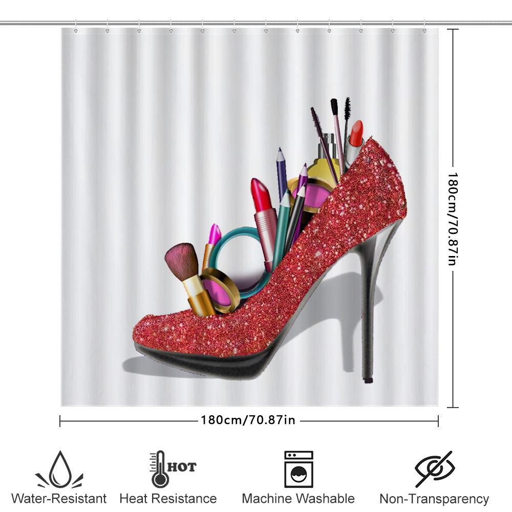 Luxury Heels Makeup Shower Curtain With Sequins Fashion Bathroom Decor For Women'S Cosmetics Display Ideas