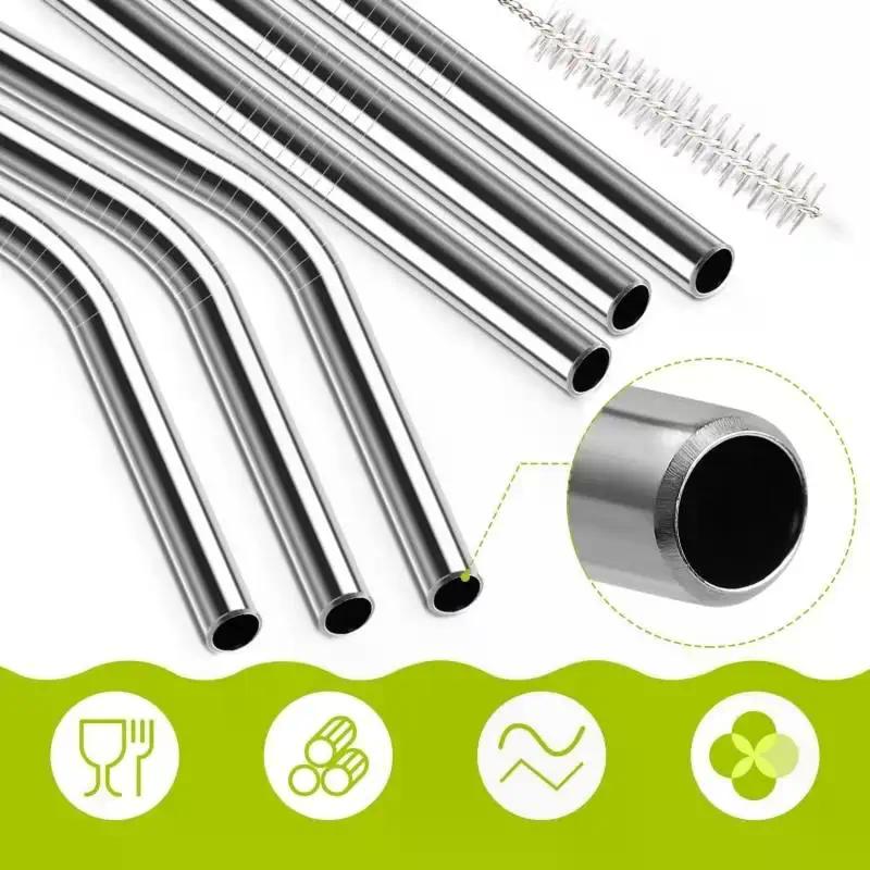 Reusable Stainless Steel Straws Colorful Soft Silicone Tips For Smoothies Juices Cocktails Home Parties Daily Use