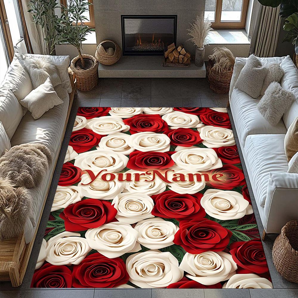 Rose Customized Name Floor Mat Suitable for Living Rooms Balcony Outdoor Decorate Room Antislip Carpet Office Home Decor Best for Christmas