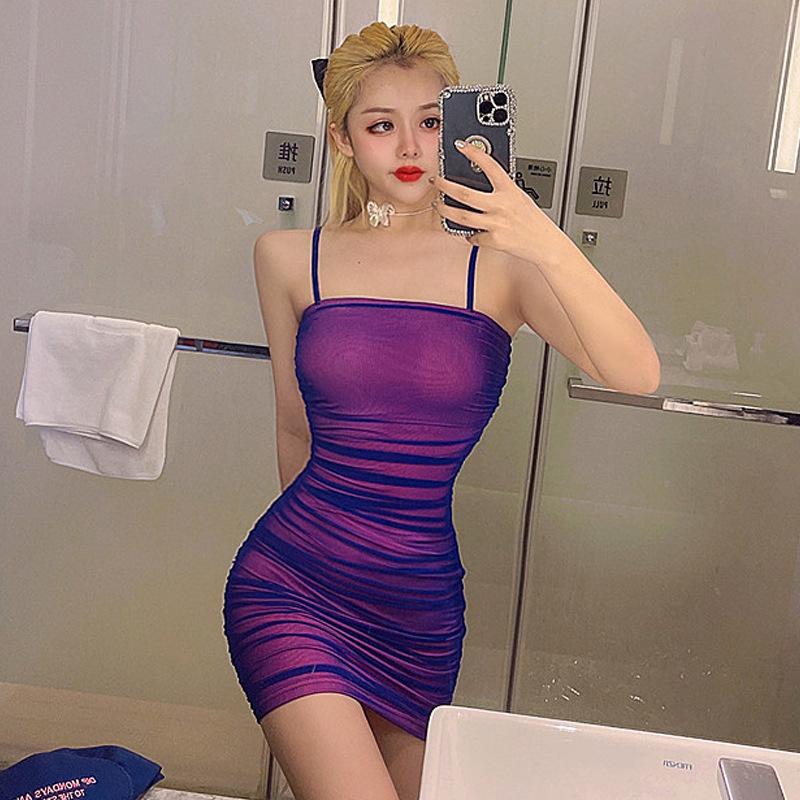 

Женское сексуальное облегающее платье-труба с сетчатой вставкой и складками L