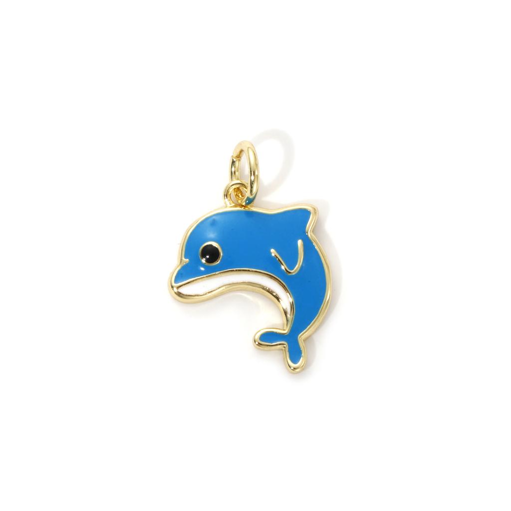 2 Piece Brass Ocean Jewelry Blue Charms 18K Real Gold Plated Enamel Fish Seahorse Dolphin Whale Conch Shell Pendant Necklace DIY