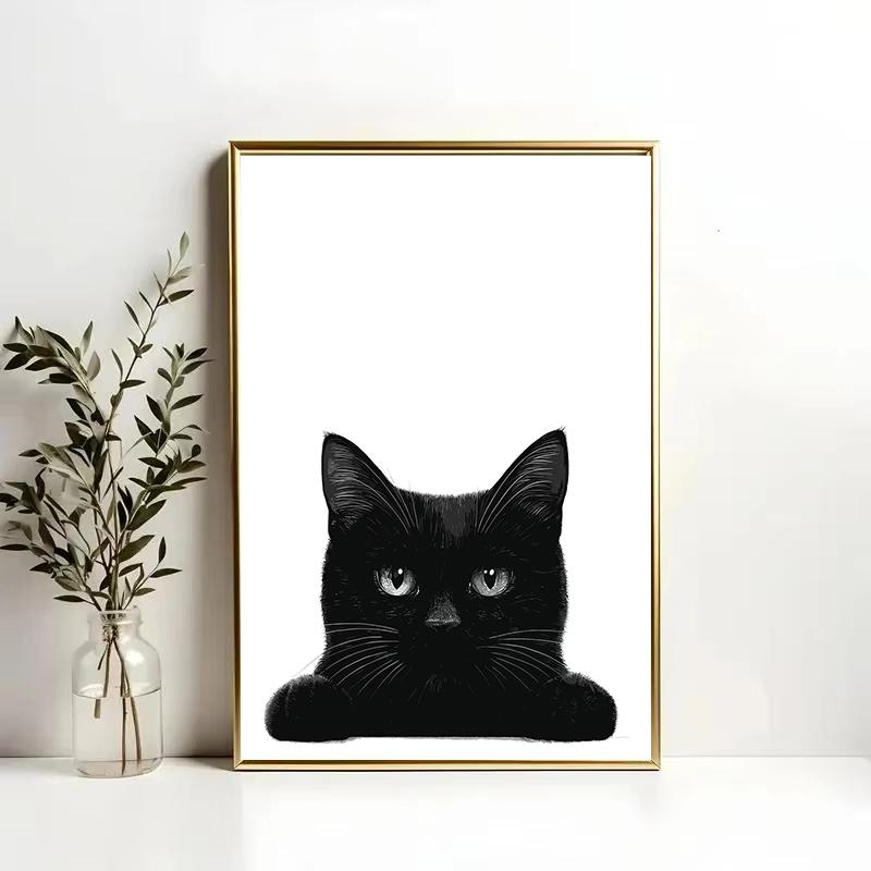 Cute Peeking Black Cat Funny Cat Face Modern Poster and Prints Canvas Printing Minimalist Wall Art Picture for Living Room Decor
