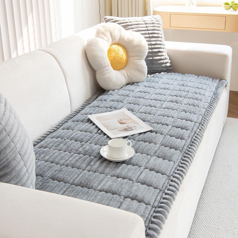 

Утолщенный стеганый теплый полосатый фланелевый диванный коврик, для зимней гостиной, диванное полотенце, многофункциональный чехол на диван, накидка 60x180cm светло-серый