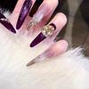 Luxurious Purple Cat Eye Zirconia Nail Art - Sparkling Handcrafted Autumn/Winter Collection