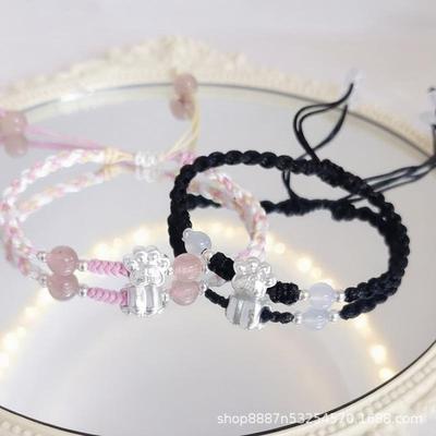 Cat Paw Couple Bracelet: Chinese Style Unisex Woven Lucky Bead Hand Ornament