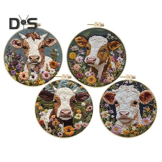 Punch Needle Stickset, Cartoon Highland Cow, DIY Stickset mit Hoop, Punch Needle Starter Craft Kit für Erwachsene und Kinder