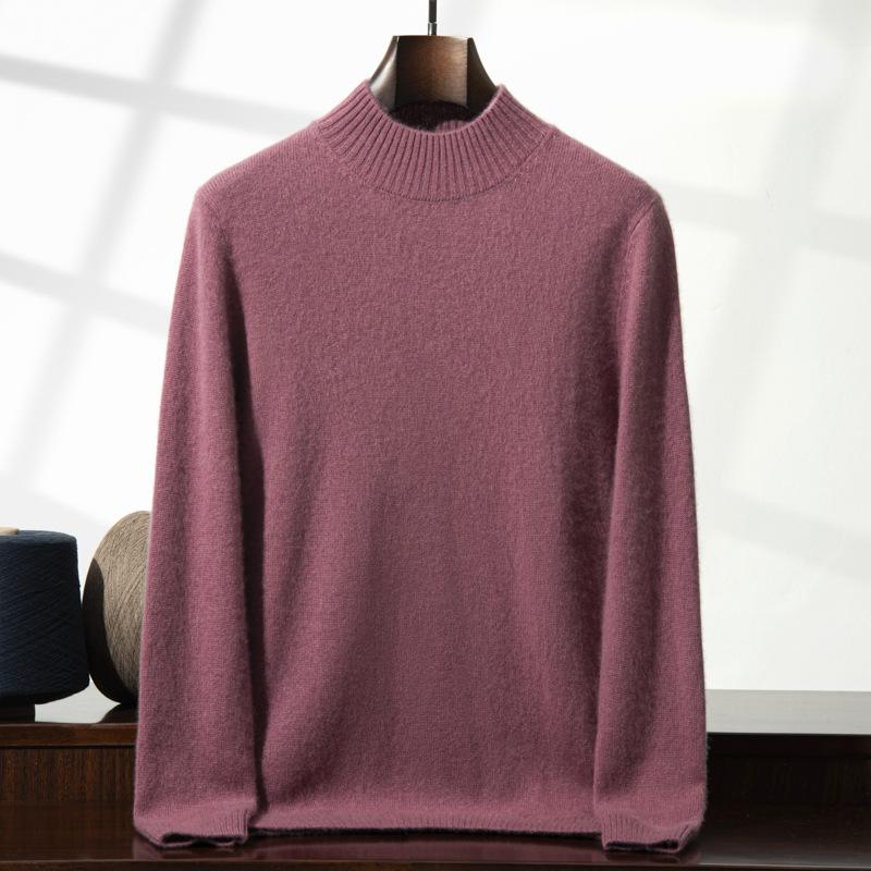 Semi-turtleneck Cashmere Sweater Men's Double-strand Thickened Solid-color Sweater Loose-knit Wool