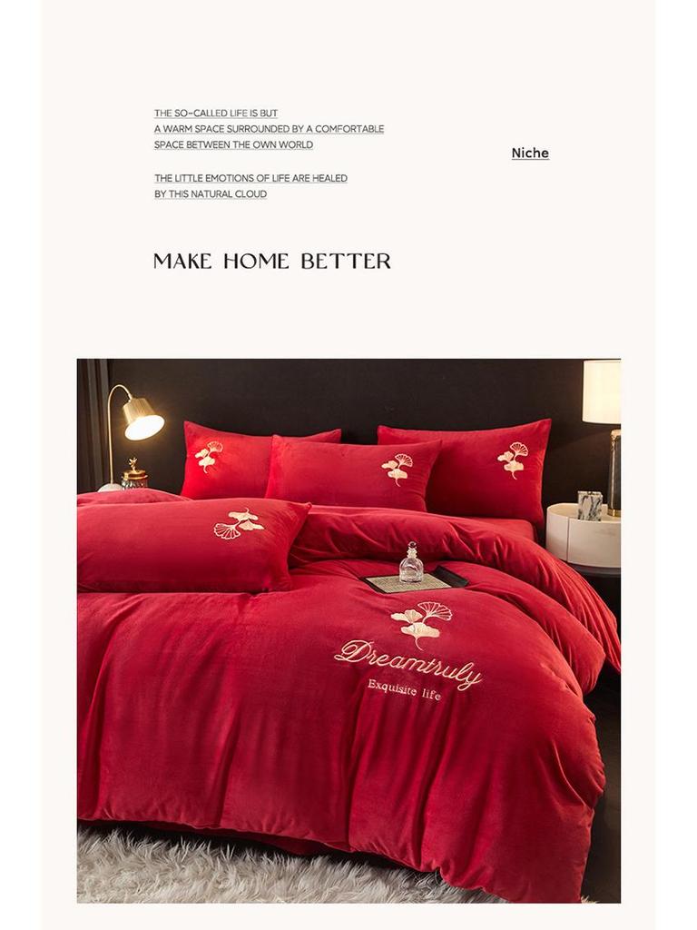 Plush Coral Fleece Winter Bedding Set: Thickened Velvet Duvet Cover, Flannel Bed Sheet, and Pillowcases