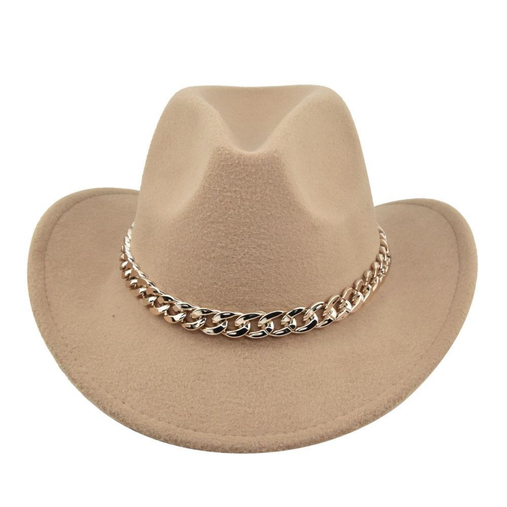 Cowboy Vintage Jazz Hat Gold-plated Chain Woolen Hat Felt Vintage Imitation Sheep Hat Cowboy Hat No