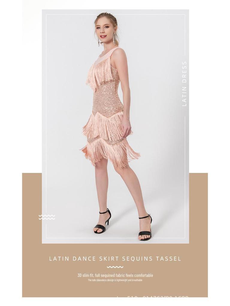 Sequined Tassel Latin Dance Dress - Women's Event & Stage Wear