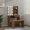 VidaXL Ensemble de Coiffeuse avec LED Table Cosmétique Coiffeuse de Maquillage Table à Bijoux Chambre à Coucher Chêne Marron 3114114