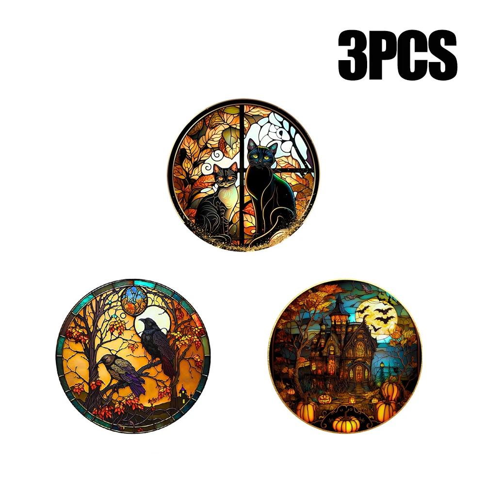 Halloween Pvc Static Glass Stickers Castle Cat Removable Non Adhesive WindowDecals for Party Home Decoration Haunted House Props