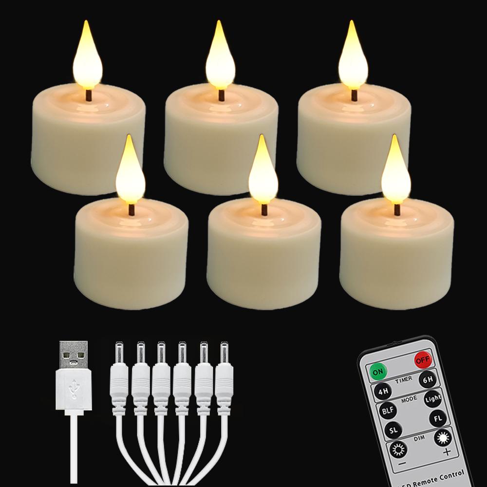 

FPOO LED Candle USB Rechargeable Led Tea Light Set With Flashing Flameless Timed Remote Control Birthday Home Decoration Candles