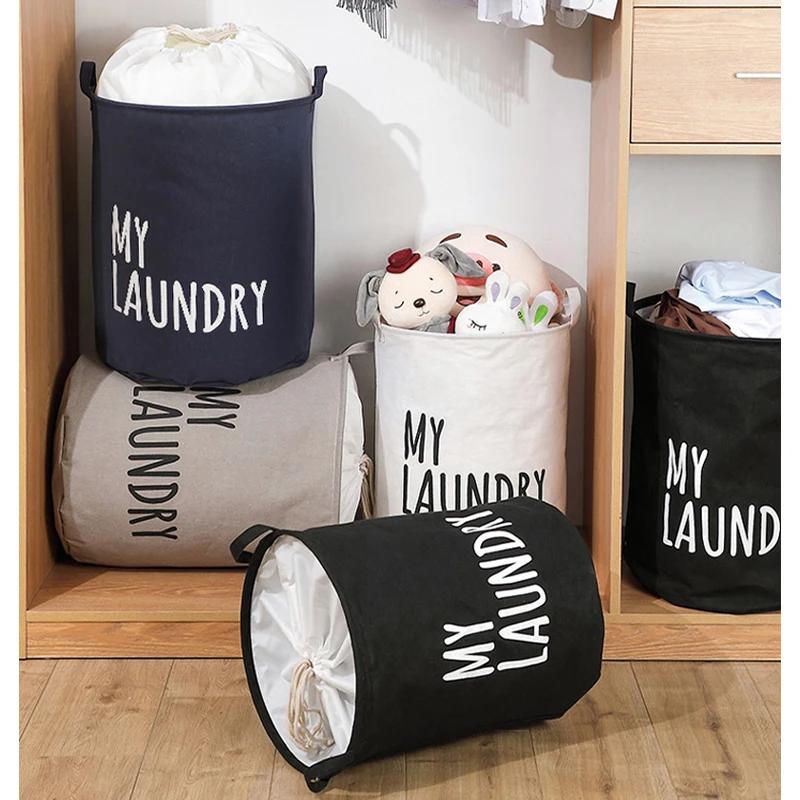 Foldable Drawstring Laundry Basket Large Capacity Waterproof Clothes Storage Basket for Home Bathroom Children's Toy Organizer