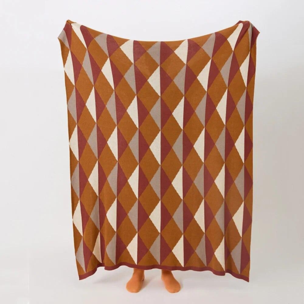 Knitted Cotton Blanket Geometric Sofa Blankets For Beds Bedroom Decorative Air Conditioning Office Napping Camping Throw Blanket