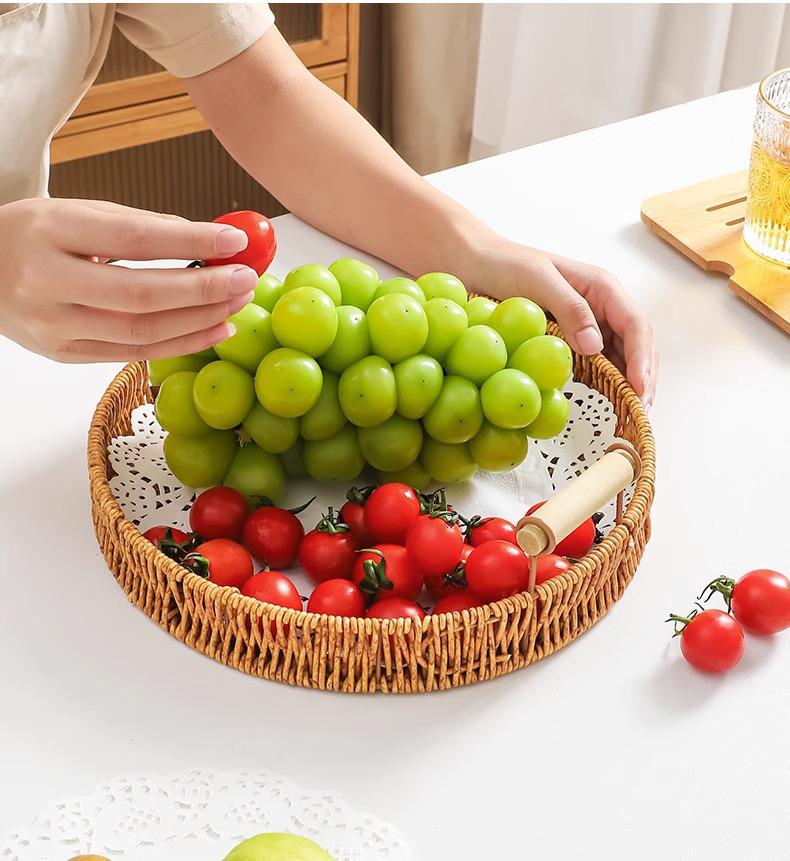 Gewebter Rattan Snack- und Obstteller - Gebäck-, Kuchen-, Brot- und Trockenfrüchtekorb für Wohnzimmer