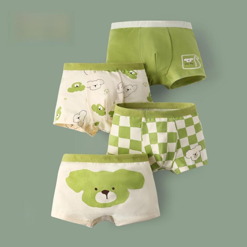 4PC Boys' Cartoon Cotton Antibacterial Boxer Briefs for Kids