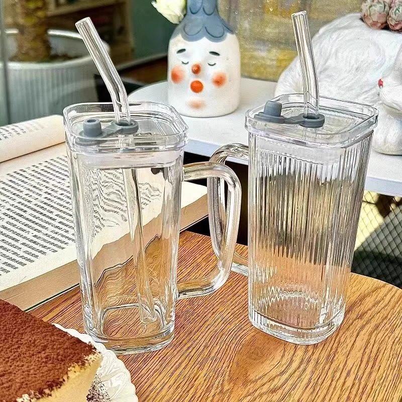 ZISIZ Glass Straw Cup with Handle