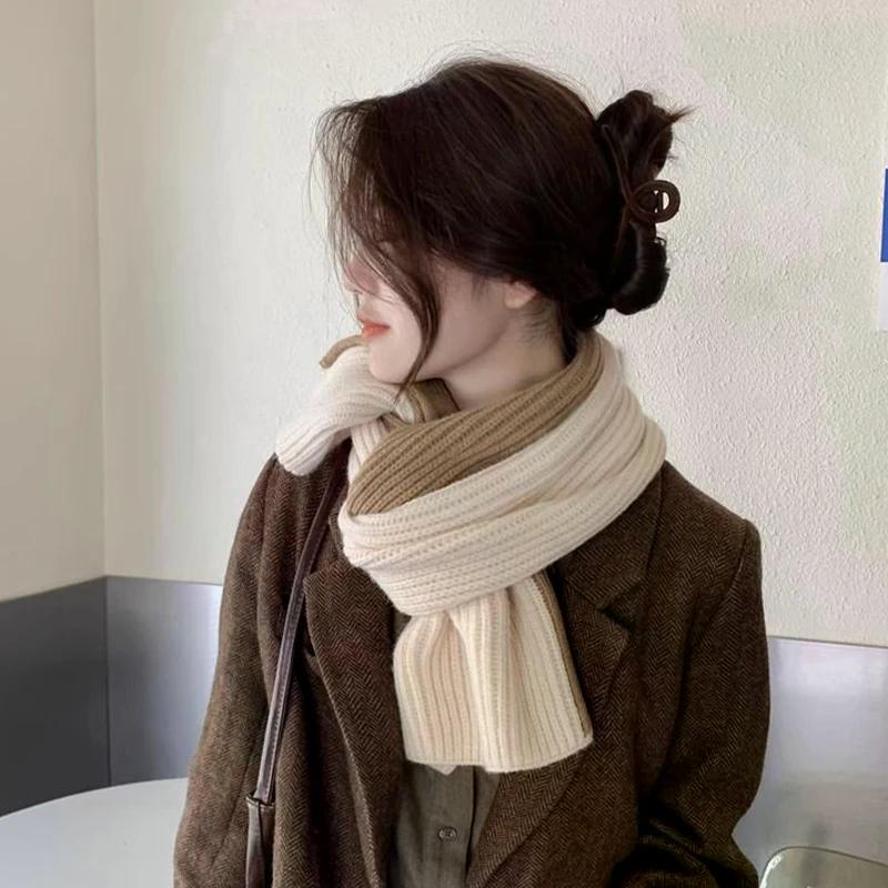 Korean Style Fashionable Casual Color-Blocked Thick Warm Long Scarf For Women